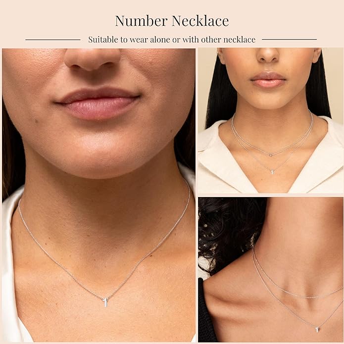 Number Necklace for Women Dainty 18K Gold Plated Pendant Necklace Charm Birth Month Personalized Jewelry Birthday Gift