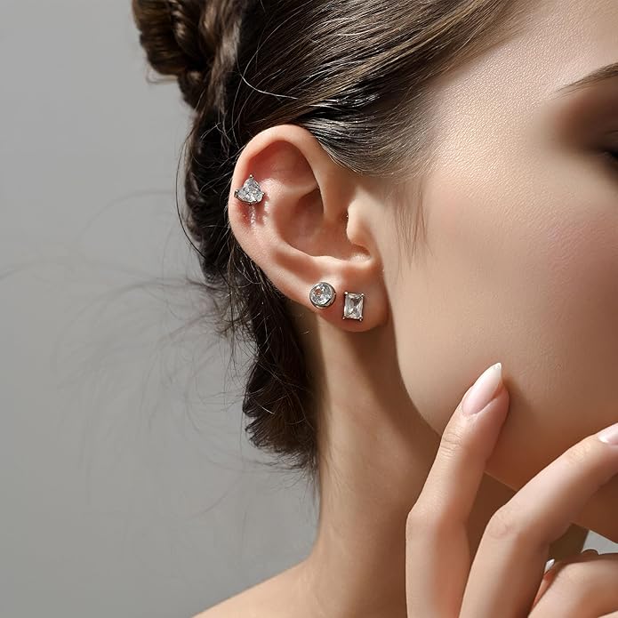 SEADAY Hoop/Stud Earrings Set for Women,Hypoallergenic Lightweight Non-Tarnish Everyday Earrings,Dainty Gold/Rhodium Plated Jewelry,Fashion Accessories,Christmas/Birthday Gift for Women Men