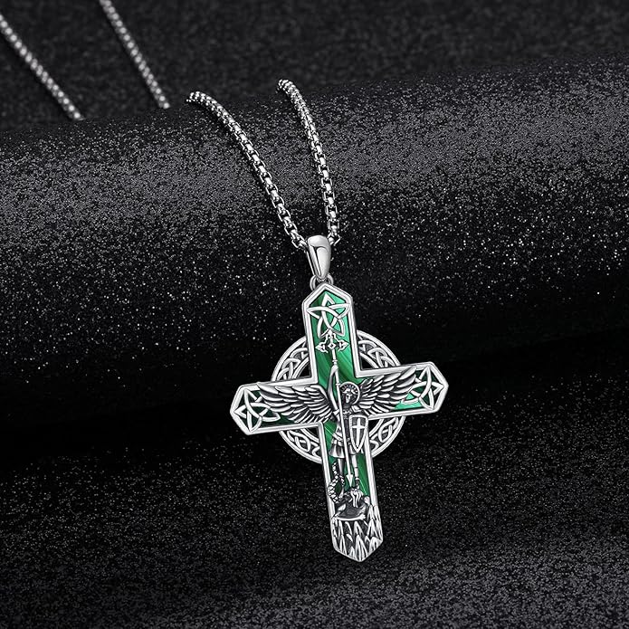 Midir&Etain Cross Necklace 925 Sterling Silver Celtic Christian Pendant Religious Protection Jewelry for Women Men
