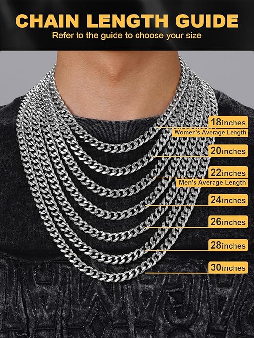 U7 Cuban Link Chain Necklace for Men, Stainless Steel/Black/Gold Mens Necklaces, Chunky Curb Chain Necklace in 6/9/12mm Width 18-30 Inches, Thick Choker Jewelry with Box Packed