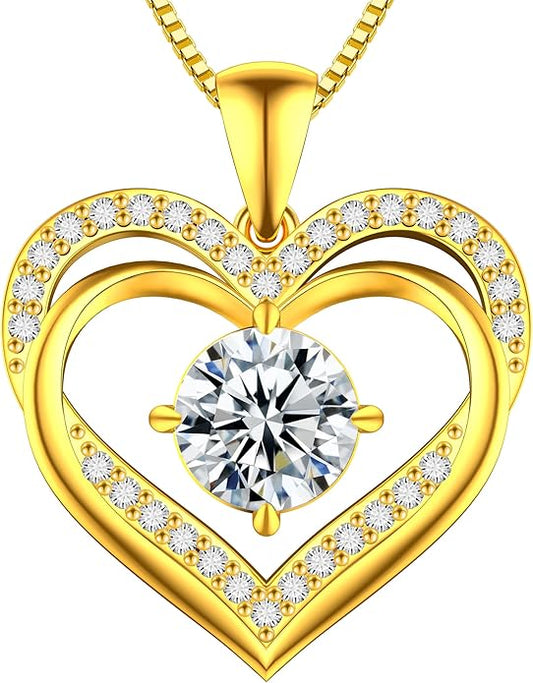 Moissanite Necklace for Women, 1–3 Carat Double Heart Pendant in 925 Sterling Silver, Romantic Love Necklace Gift for Wife or Mom, Anniversary Birthday Mother’s Day Jewelry
