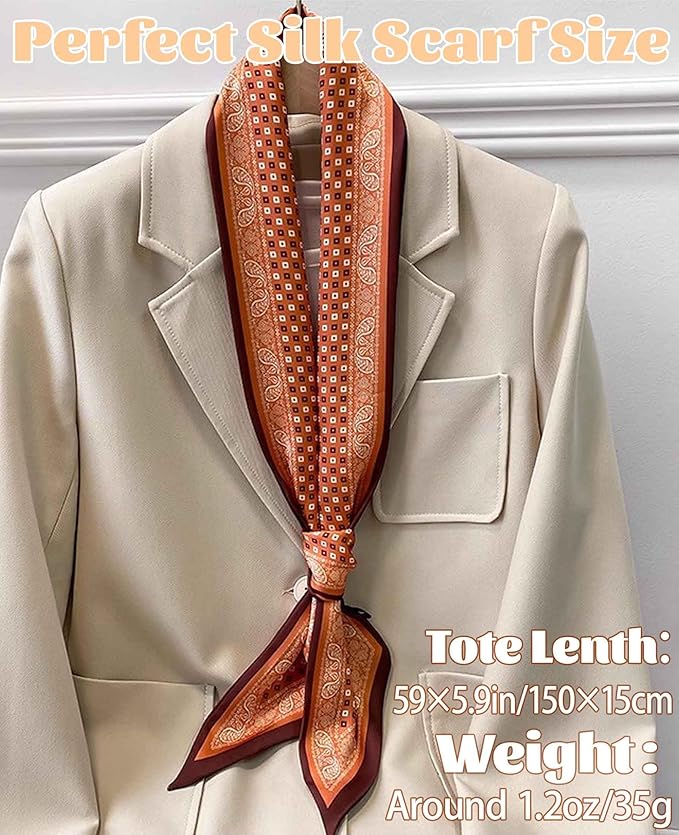 kcctoo 59" Mulberry Silk Like Head Scarf Women's Fashion Square Neck Satin Scarfs for Bag Hair Scarves Gift 59 * 5.9”