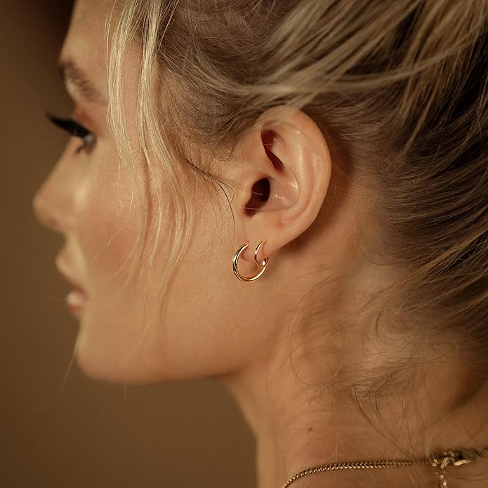 Spiral Hoop Twist Double Earrings - 14K Helix Spiral Earrings, Double Piercing Earrings, Faux Double Hoop Earrings, Tiny Twist Earrings for Women