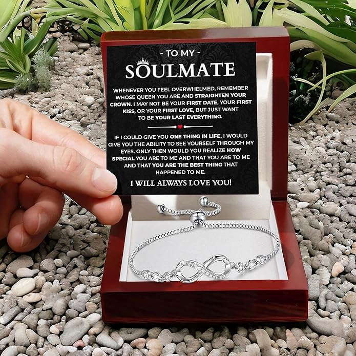To My Soulmate Bracelet, Soulmate Bracelet For Women, Soulmate's Jewelry Gift From Boyfriend Husband Friend With Message Card And Box Meaning, Valentine Gifts For Her, Birthday Christmas Gifts