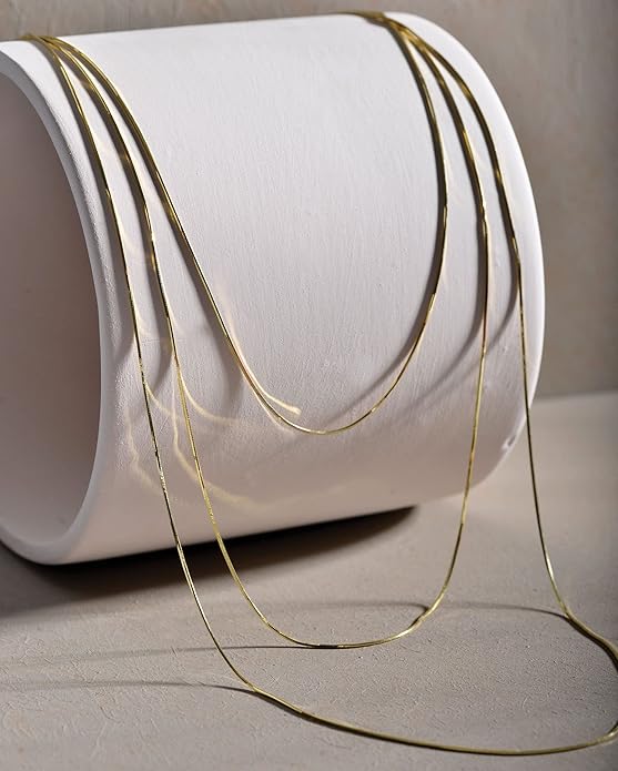 DEARMAY 14K Gold Plated Necklaces for Women, Dainty Gold Herringbone Choker Necklace Thin Layered Snake Chain Jewelry for Gifts