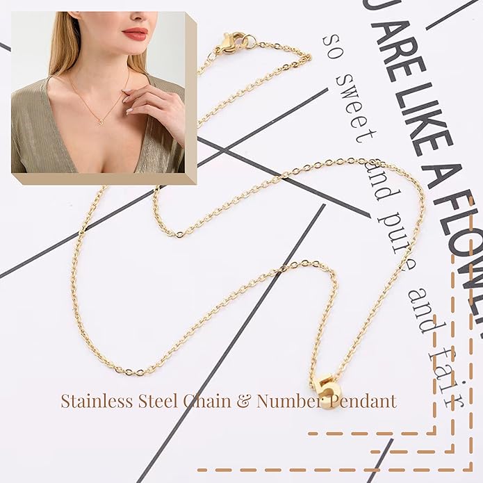 Number Necklace for Women Dainty 18K Gold Plated Pendant Necklace Charm Birth Month Personalized Jewelry Birthday Gift