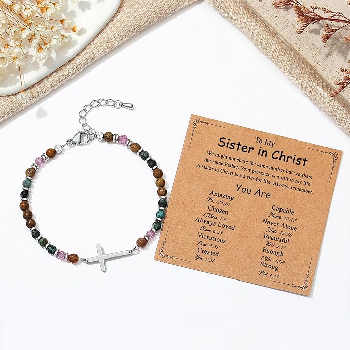 TONY & SANDY Christian Cross Bracelet for Women, Stocking Stuffers for Women, Confirmation Baptism Easter Gifts, Unique Gift for Friends Daughter Mom Sister in Christ on Birthday Christmas