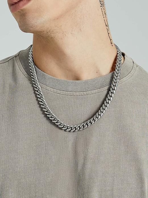 ChainsHouse Miami Cuban Link Chain Necklace for Men, 4.8mm/6mm/10mm/14mm Width, 14K Gold Plated/Stainless Steel/Black Mens Chunky Hip Hop Necklace Curb Chains, 14"-30" Length, Come Gift Box