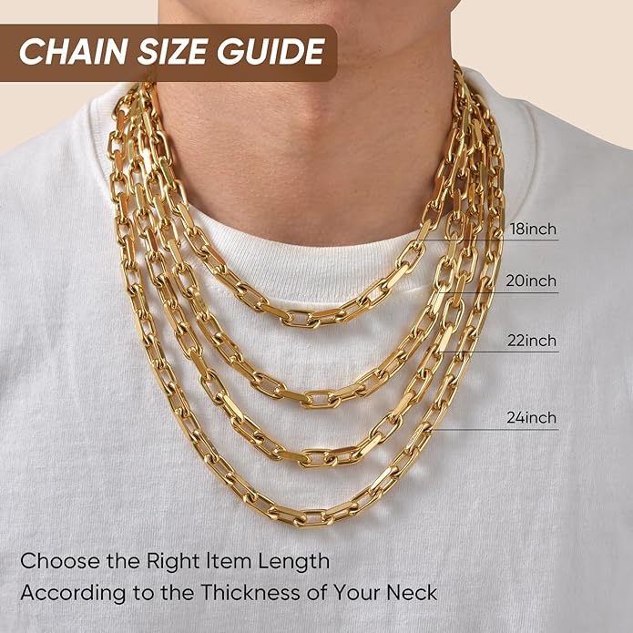 VNOX Silver Paperclip Necklace for Men, 7mm Solid Diamond-Cut Chunky Stainless Steel Anchor Link Chain Mens Necklaces Jewelry Gifts for Men Dad Boyferiend, 18/20/22/24 Inchs
