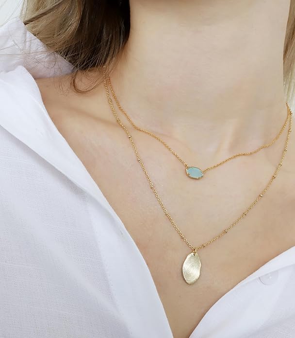 OZEL JEWELRY & GIFT Layered Gold Necklaces for Women - Crystal Colorful Delicate Cutting Pendant Necklace - 18K Gold Plated - Birthday Gifts (Made in Korea)