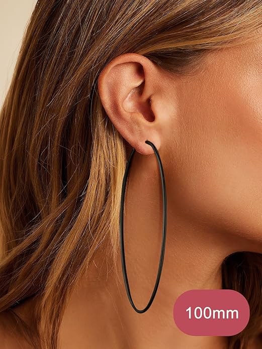 FOCALOOK 14K Gold Plated Lightweight Large Hoops| 2mm Thin Hoop Earrings for Women 30/40/50/70/100mm