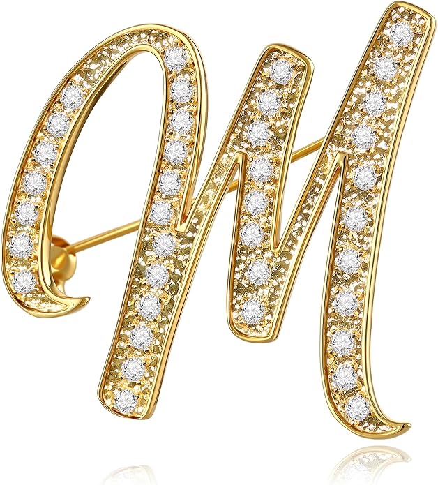 Cicy Bell A-Z Initial 26 Letter Brooch Pins 18k Gold Plated Cubic Zirconia Breastpin Name Personalized Gifts for Women Men