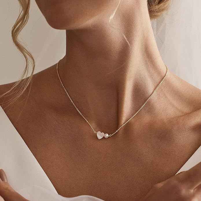 Pearl Necklaces for Women Trendy,14k Gold Plated Pearl Pendant Necklace Dainty Wedding Necklace Small Cute Gold Choker Necklace for Women Non Tarnish Gold Prom Jewelry Fashion Bridesmaids Gifts
