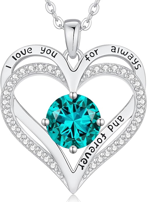 LOUISA SECRET Love Heart Birthstone Necklaces for Women, Birthday Gift for Girlfriend, Anniversary Jewelry Gift for Wife Her, 925 Sterling Silver Women Pendant Necklace, Mother's Day Christams Gift
