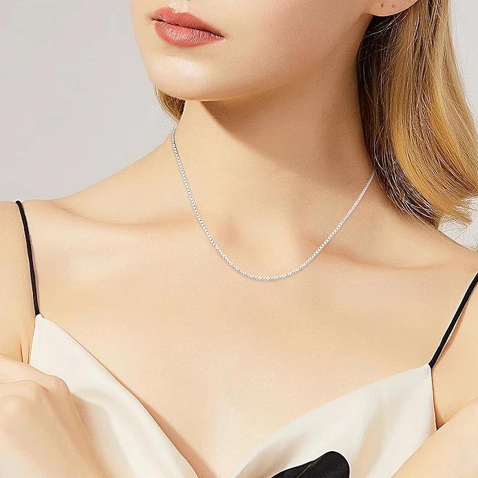 Gacimy 925 Sterling Silver Box Chain Necklace for Women, 0.8MM 1.0MM 1.2MM 1.5MM 1.7MM 2.0MM Width