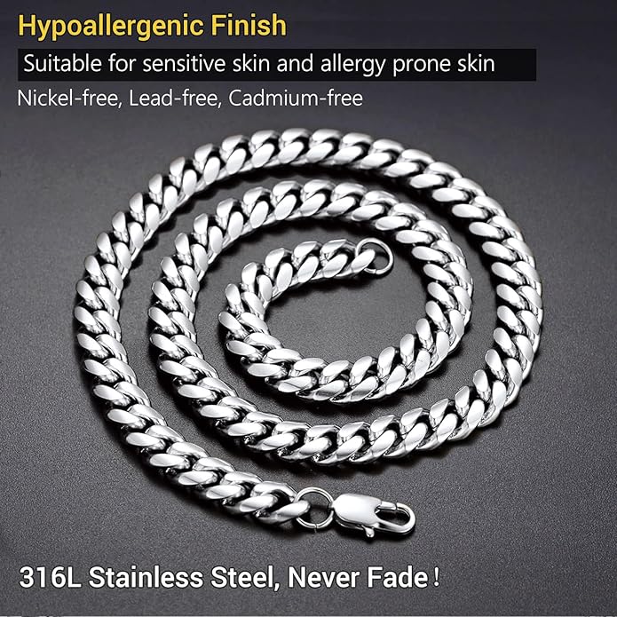 PROSTEEL 316L Stainless Steel Figaro Cuban Chain Necklace for Men, Black/18K Real Gold Plated, 4/5/6/7.5/9/10/13mm, 14inch-30inch, Come with Box