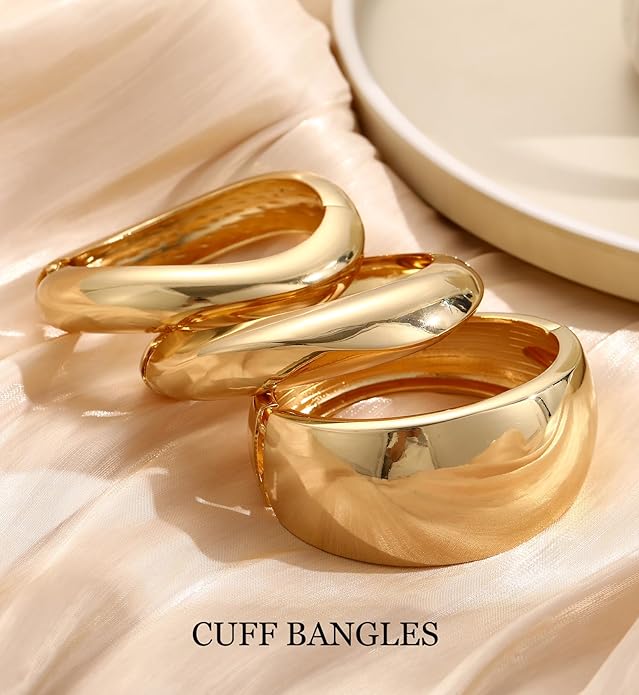 Chunky Gold Bangle Bracelets for Women, 14k Dainty Gold Cuff Stackable Bracelet Set, Trendy Bracelet Stack Fashion Jewelry Gifts