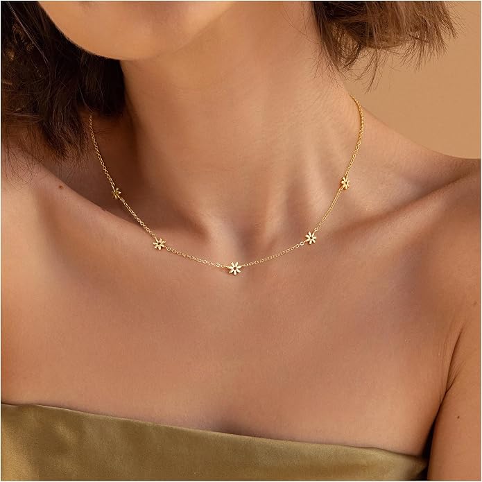Yoosteel Dainty Gold-plated Clover Pearl Heart Butterfly Star flower Choker Necklace for Women - 14K Gold Plated Cubic Zirconia Pendant Station Necklaces for Women Teens Trendy Prom Jewelry Gifts