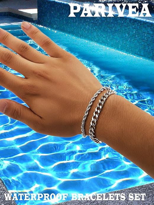 3 PCS Silver Bracelets for Men 925 Sterling Silver/14K Gold Palted Cuban Link Chain Bracelet Figaro Rope Bracelet Set Mens Jewelry Gifts for Dad Husband Boyfriend 7.5/8.2 Inches