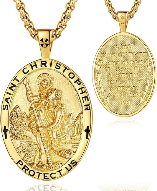EUDORA 925 Sterling Silver St Christopher/St Benedict/St Michael/Virgin Mary/San Judas Tadeo/Good Shepherd Cross/Archangel Necklace Medal Pendant Protection Religious Amulet Jewelry For Men Women