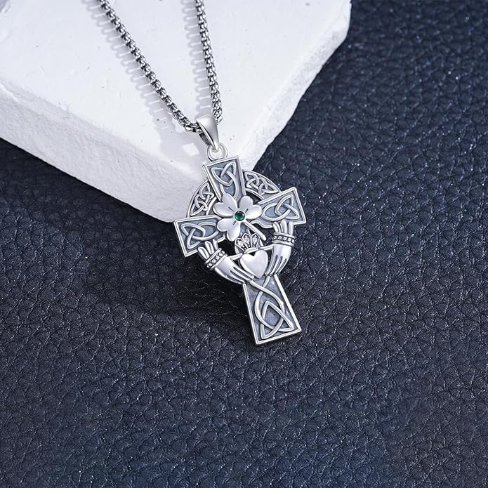Cross Necklace for Men 925 Sterling Silver Celtic Cross Pendant Christian Jewelry Religious Christmas Gifts for Women