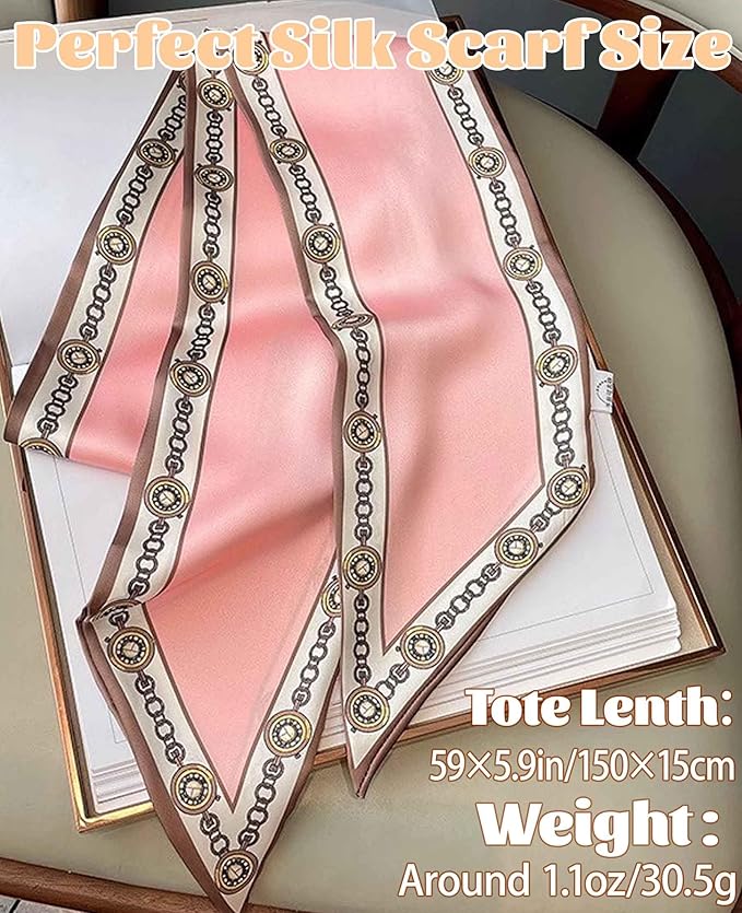 kcctoo 59" Mulberry Silk Like Head Scarf Women's Fashion Square Neck Satin Scarfs for Bag Hair Scarves Gift 59 * 5.9”