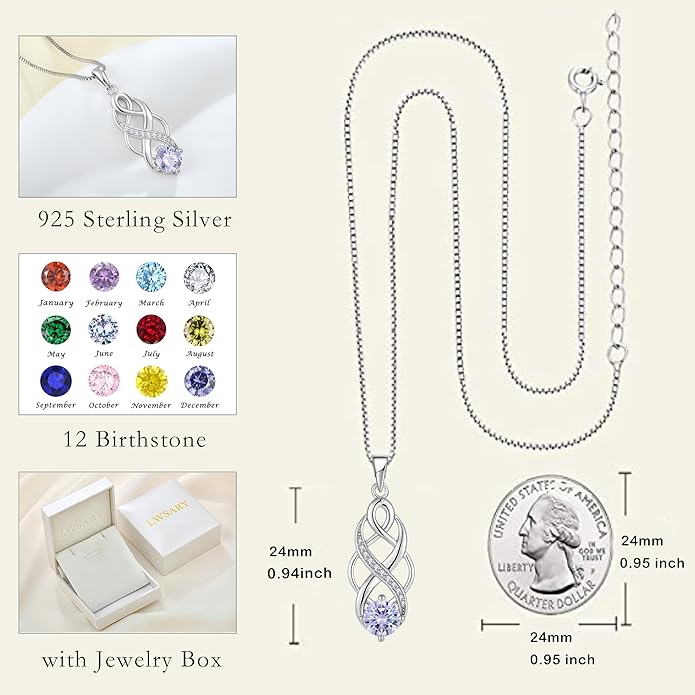 Infinity Celtic Knot Necklace 925 Sterling Silver Irish Pendant Birthstone Jewelry for Women