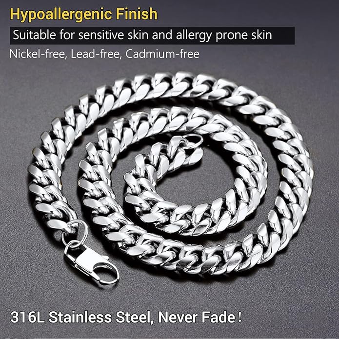 PROSTEEL 316L Stainless Steel Figaro Cuban Chain Necklace for Men, Black/18K Real Gold Plated, 4/5/6/7.5/9/10/13mm, 14inch-30inch, Come with Box