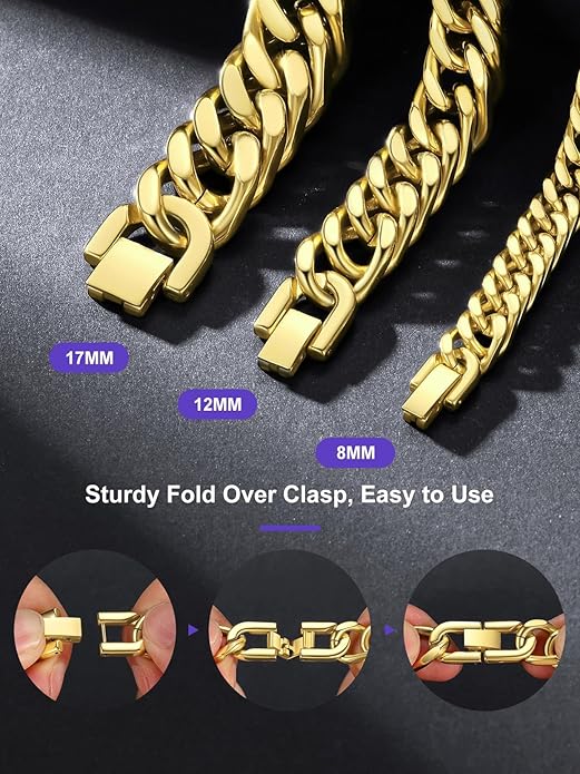 Richsteel Cuban Link Chain Bracelets 8/12/17mm Width Stainless Steel Chain Wrist Bracelets for Men, 7.4/8.2/9 Inch Length Classic Jewelry for Christmas/Valentine's Day/Birthday