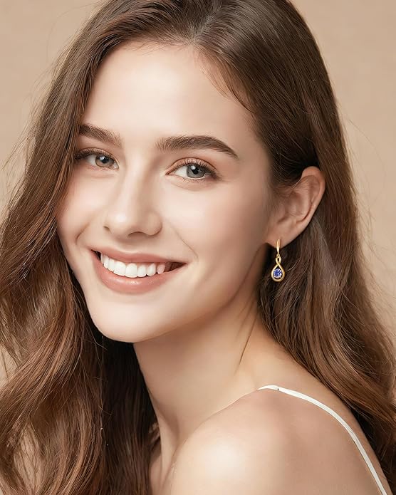 FANCIME Dangle Drop Earrings 925 Sterling Silver Dainty Infinity Round Gemstone Birthstone Jewelry Birthday Gifts for Her Women