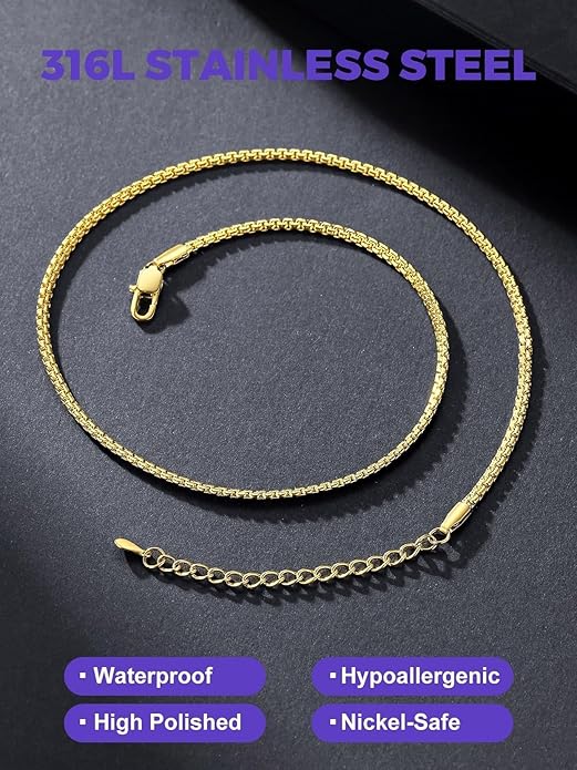 Richsteel Stainless Steel Mens Flat Link Chain Necklace, Black/Gold/Steel Chain for men, 2mm/4mm/6mm Width, No Tarnish & Hypoallergenic Hip Hop Jewelry, 18"-30" Length