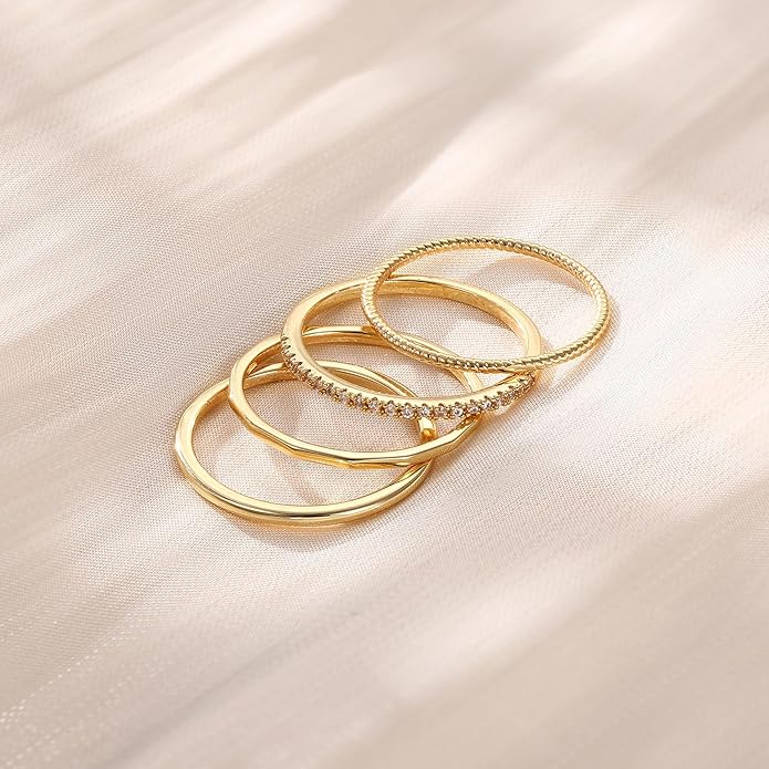 MILACOLATO 14K Gold Plated 1.3mm Thin Stackable Rings for Women - Minimalist Non Tarnish Half Cubic Zirconia Band Rings - Dainty Trendy Statement Stacking Rings Set Size 5-10