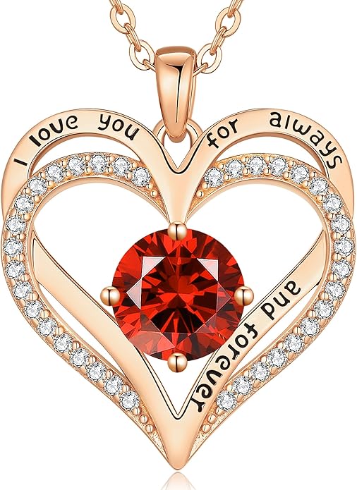 LOUISA SECRET Love Heart Birthstone Necklaces for Women, Birthday Gift for Girlfriend, Anniversary Jewelry Gift for Wife Her, 925 Sterling Silver Women Pendant Necklace, Mother's Day Christams Gift