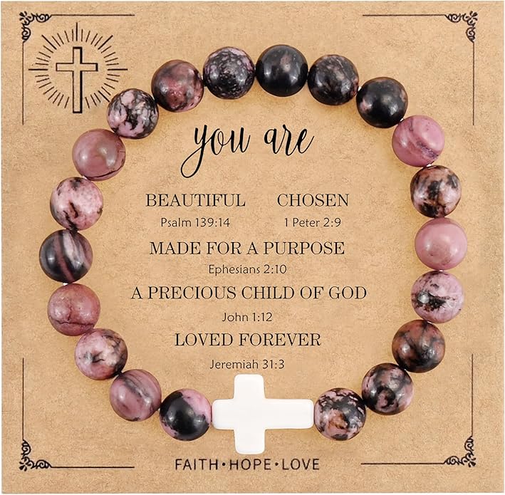 VIBILIA Cross Beaded Bracelets for Women, Inspirational Natural Heart Religious Bracelets for Women, Birthday Christian Gifts for Women on Thanksgiving Christmas Gifts