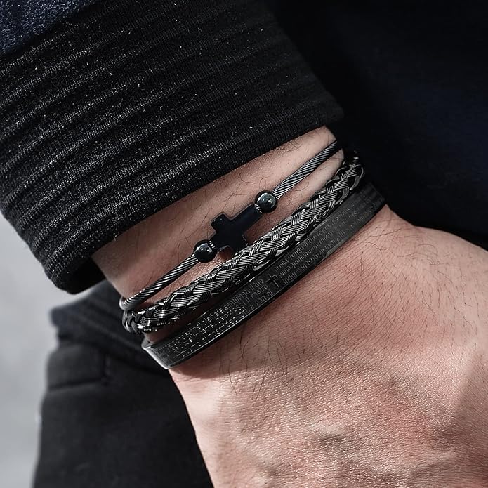 WFYOU 3PCS Stainless Steel Bracelets for Men Gold Roman Numeral Bangle Bracelet Twisted Cable Bracelet Adjustable Cuff Bracelet Mens Luxury Jewelry Bracelets Gifts