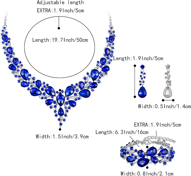 BriLove Wedding Bridal Jewelery for Women Austrian Crystal Teardrop Cluster Statement Necklace Dangle Earrings Link Bracelet Set