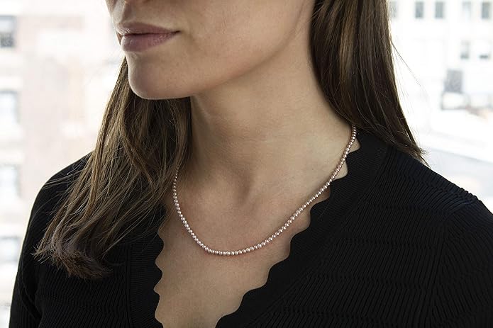 14K White Gold or Yellow Gold AAA Pink Freshwater Cultured Pearls Silk-Knotted 18inch Princess Pearls Strand Necklace - Choice of Pearl Size & Clasp Gold Color