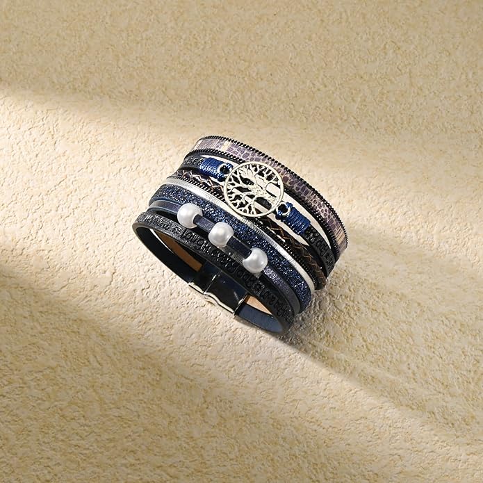 VIBILIA Boho Leather Wrap Bracelets for Women Multi-Layer Bracelets with Strong Clasp Jewelry for Women