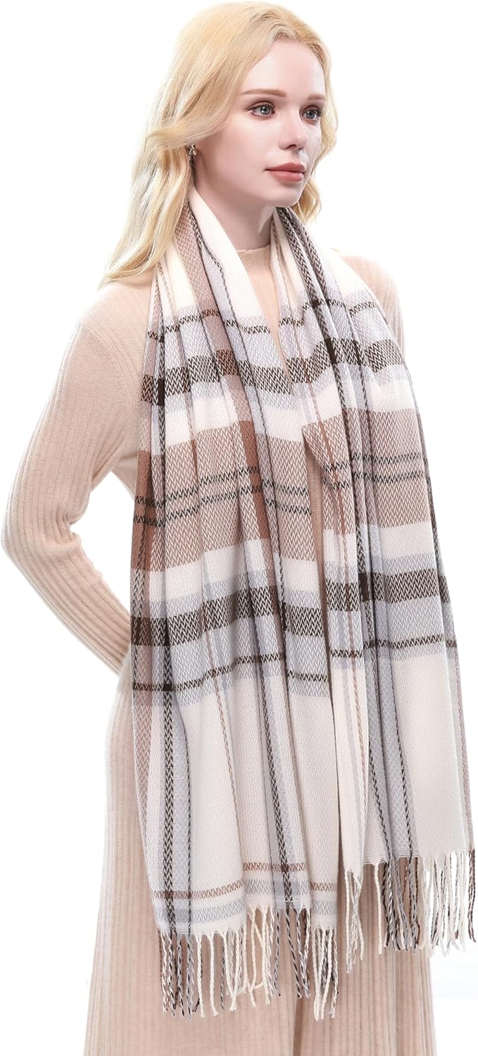 RIIQIICHY Plaid Scarf for Women Fall Winter Pashmina Scarves Wraps for Cold Weather Warm Large