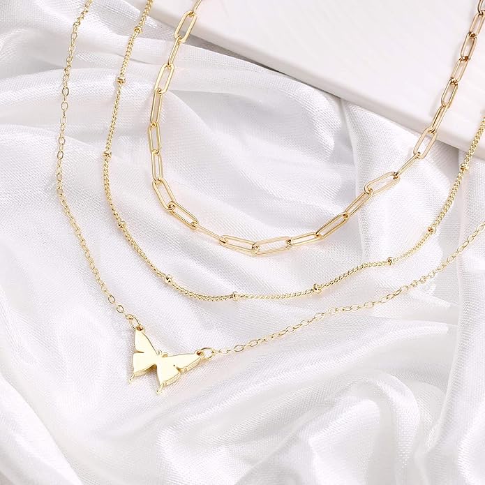 Turandoss Dainty Layered Choker Necklace, Handmade Y Pendant Necklace Multilayer Bar Disc Necklace Adjustable Layering Choker Necklaces for Women