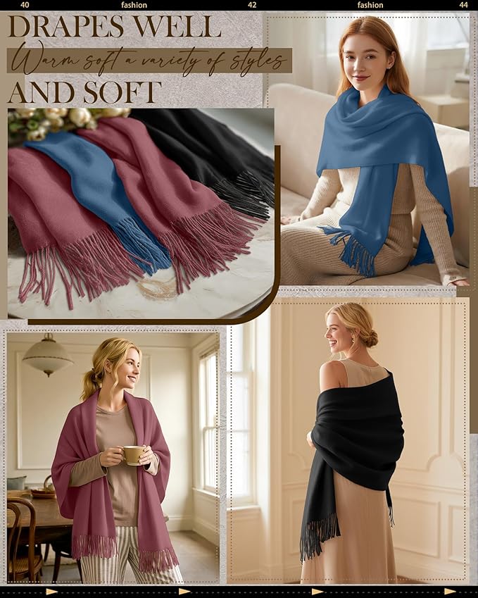Oakgarden 3 Pack Winter Scarf for Women Pashmina Scarves Shawl Wraps Bridesmaid Gifts for Evening Dresses