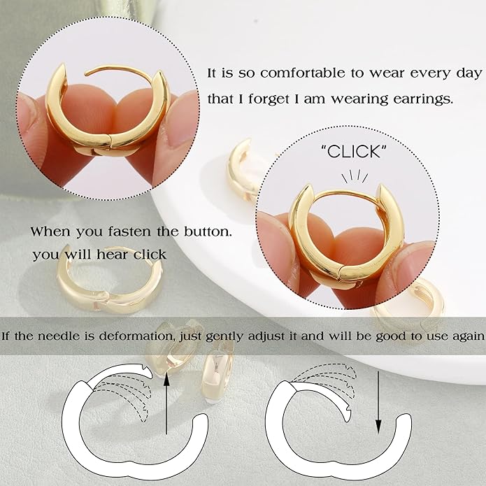 3Pairs Gold Hoop Earrings Set for Women, 14K Gold Plated Hypoallergenic Small Huggie Hoops Earrings for Women Trendy, Chunky Gold Earring Jewelry Gifts