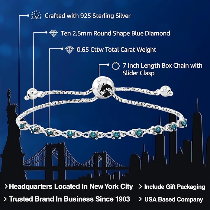 Gem Stone King Round Gemstone Birthstone Tennis Bracelet For Women | 925 Sterling Silver | 2.5MM Round | Fits Up To 9 Inch Wrist | Adjustable Bolo Bracelet For Women | Easy-On Easy-Off