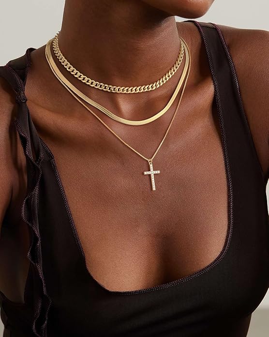 Layered Gold Silver Necklace for Women Non Tarnish,Dainty Choker Statement Chunky Necklace Stack Charm Pendant Chain Necklace Set 14K Gold Plated Long Stacked Womens Necklaces Trendy Jewelry Gift