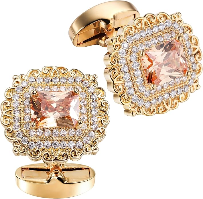 HAWSON Cufflinks for Men, Gold Diamond Crystal Cufflinks for Groom Husband Personalized Gifts, Mens Formal Wedding Business Cufflinks, Luxurious Gorgeous Cuff Links French Shirt Accessories
