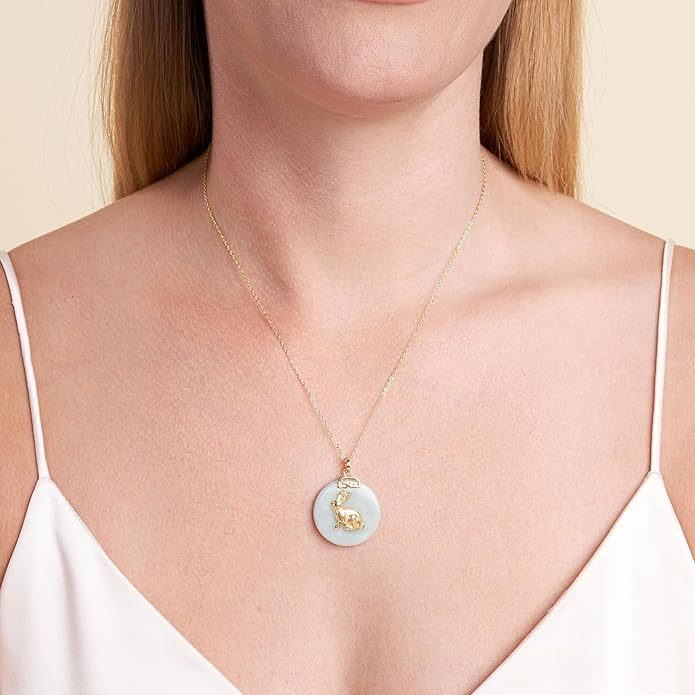ETERNAL JADE .925 Sterling Silver 18K Gold Plated Chinese Zodiac Sign Pendant Necklaces for Women - Hypoallergenic Genuine Green Jade Gold Necklace for Women Zodiac Year Jewelry, 18 inch Chain