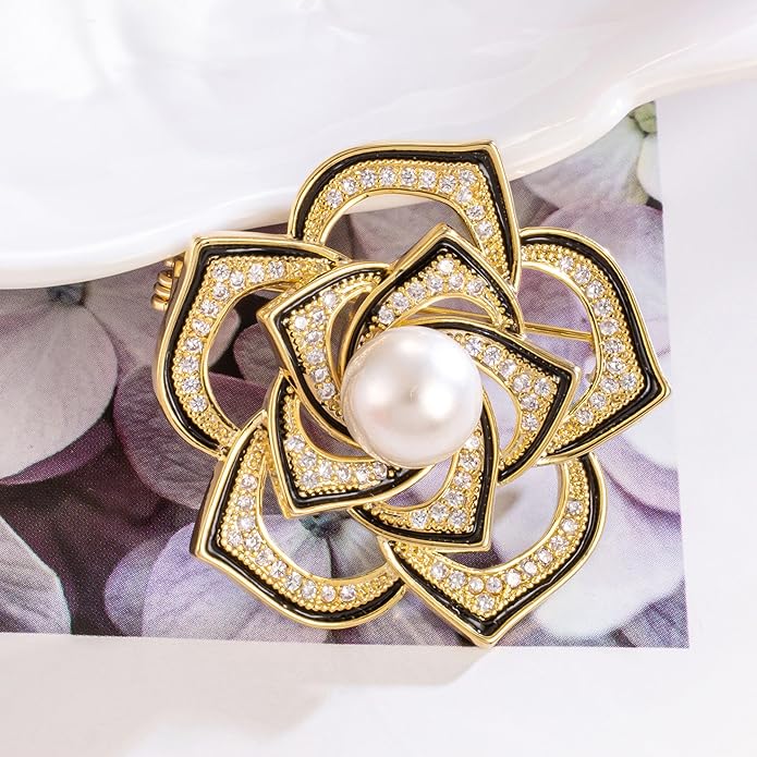 HAISWET Party Flower Elegant Zircon Cz Brooch Pins for Women Gold Color