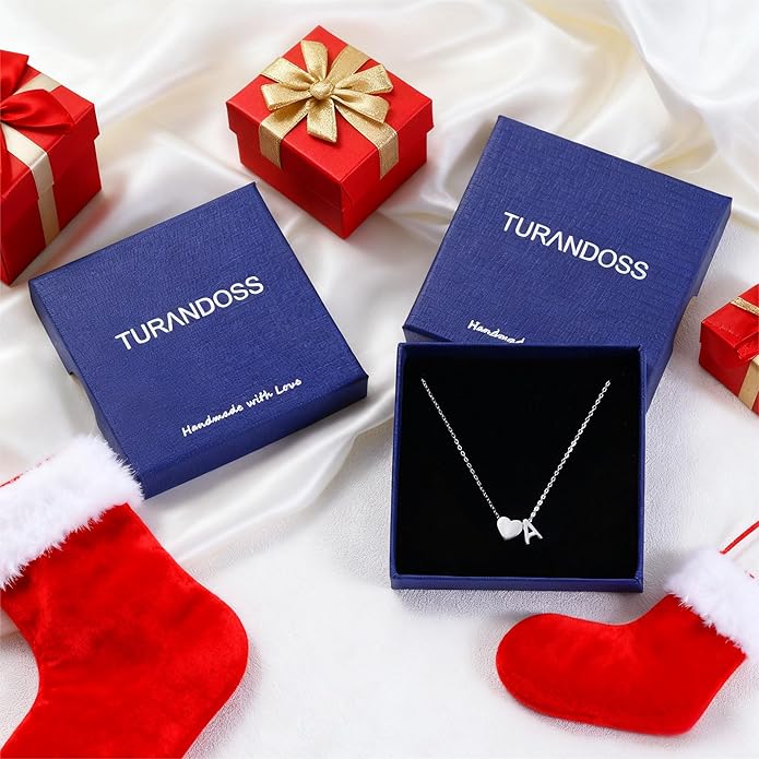 Turandoss Christmas Gifts for Grandkids, Dainty S925 Sterling Silver Heart Initial A-Z Necklace Trendy Silver Initial Jewelry Birthday Gifts for Girls Teen Girls