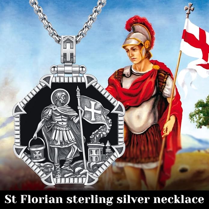 Taioiat Saint Necklace 925 Sterling Silver St Necklace Amulet Pendant Jewelry Religious Gift for Men Women