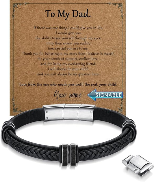 Leather Bracelet for Men with Adjustable Stainless Steel Magnetic Clasp Multi-Layer Braided Mens Leather Bracelet